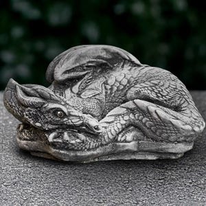 Relaxing dragon statue Outdoor curled dragon sculpture Cement dragon figurine Concrete animal ornament Dragon lover gift Handmade dragon art