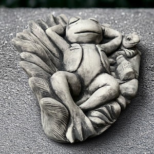Sleeping frog statue Concrete frog sculpture Stone animal figurine Garden relaxing frog ornament Frog lover gift Handmade frog Yard art