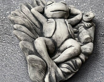 Sleeping frog statue Concrete frog sculpture Stone animal figurine Garden relaxing frog ornament Frog lover gift Handmade frog Yard art
