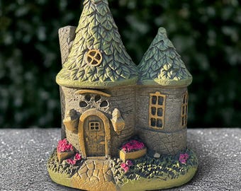 Stone fairy house sculpture Concrete house decoration Outdoor fairy house ornament Cement garden statue Front door figurine House lover gift
