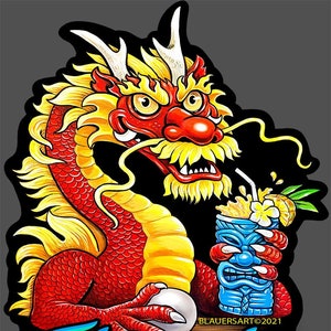 Decal Holographic Tiki Tribe PuPu Party Dragon Original BlauerArt