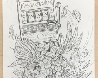 Original Margaritaville Drawing "Parrot Jackpot"