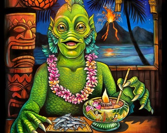 Tiki Bar Creature Fine Art Print 16" Tall X 12" Wide