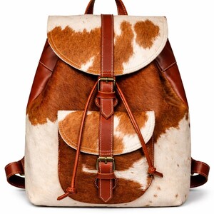 Plecak z krowiej skóry w stylu western chic | Plecak ze skóry boho | Wyjątkowy plecak z krowim nadrukiem | Prezent dla niej