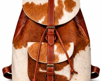 Western Chic Cowhide Bacpack | Boho Leather Knapsack | Unique Cowprint Backpack | Gift for her