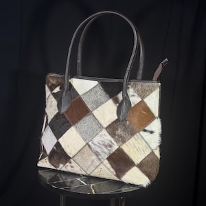 Cow Hairon Leather Tote Bag: Western Patchwork Bohemian Handbag image 2
