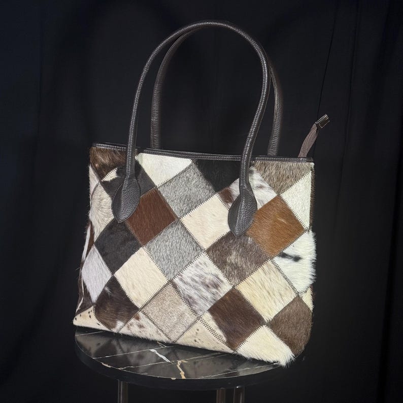 Cow Hairon Leather Tote Bag: Western Patchwork Bohemian Handbag image 2