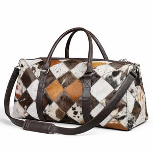 Genuine Cowhide Patchwork Duffel Bag | Hair On Leather Travel Weekender Bag