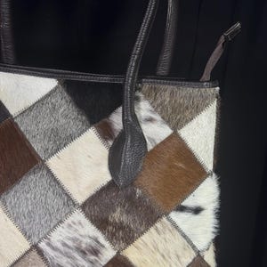 Cow Hairon Leather Tote Bag: Western Patchwork Bohemian Handbag image 7