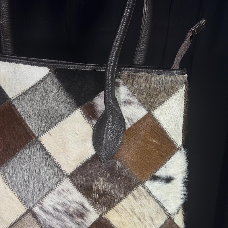 Cow Hairon Leather Tote Bag: Western Patchwork Bohemian Handbag image 7