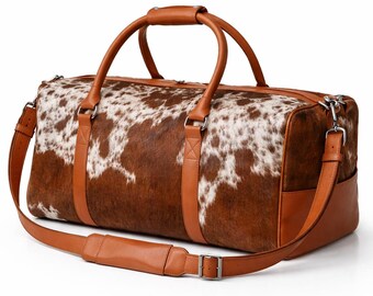HairOn Cowhide Tan and white Duffle Bag | Handmade Leather Weekender