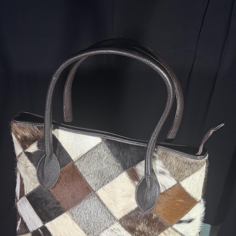 Cow Hairon Leather Tote Bag: Western Patchwork Bohemian Handbag image 8