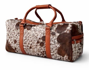 HairOn Cowhide Tan and white Duffle Bag | Handmade Leather Weekender