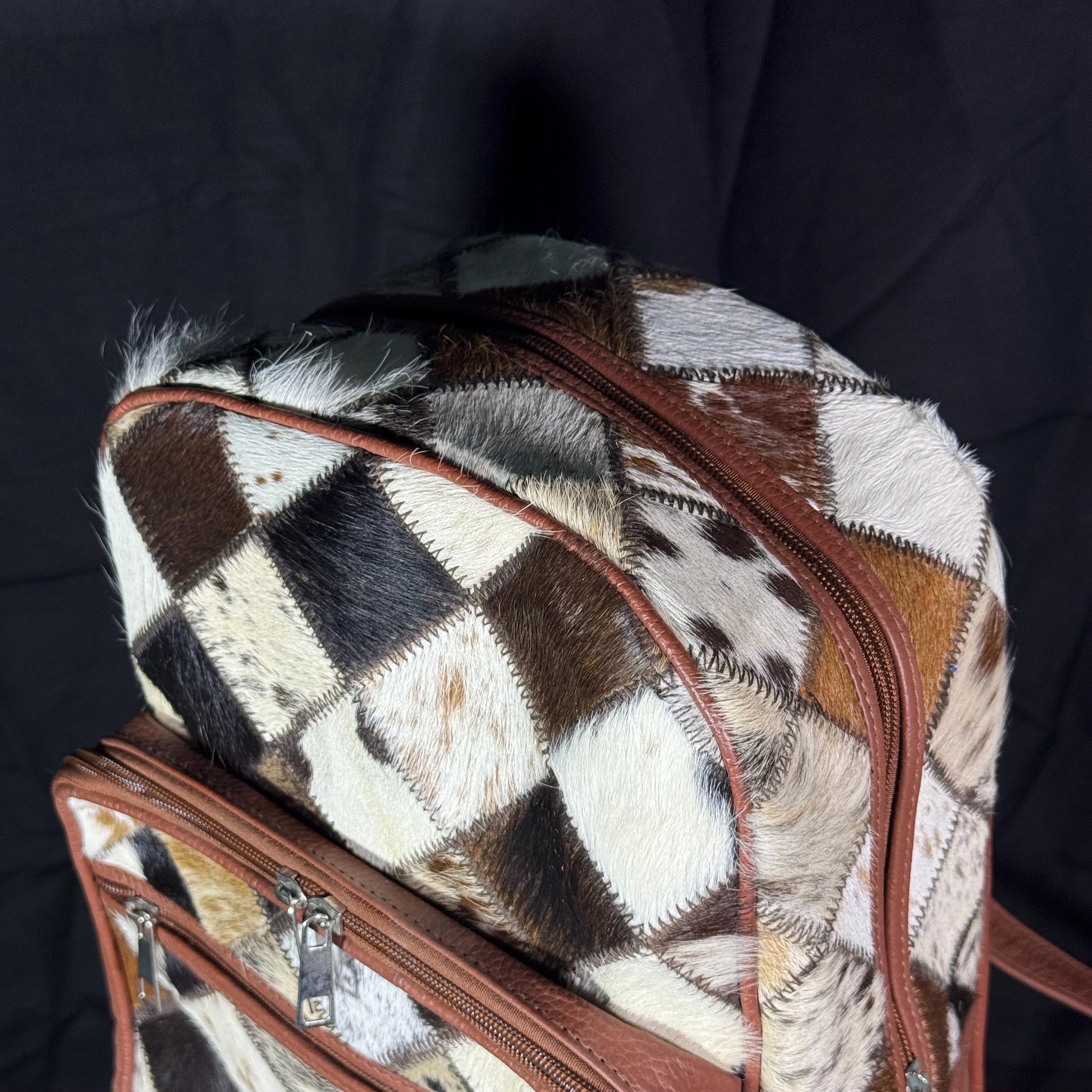 Cream and Brown Genuine Cowhide Leather Western Backpack with Rustic Charm TR185-9110 Trinity Ranch Genuine Hair-On Cowhide Tooled  main image 2