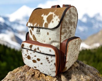 Handmade Cow Hairon Leather Backpack: Rustic Western Style