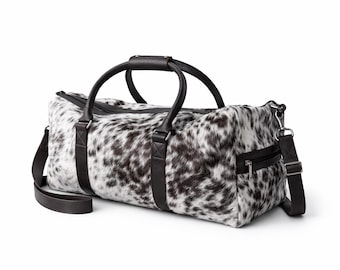 HairOn Cowhide Brown and white Duffle Bag | Handmade Leather Weekender