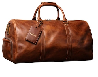 Handmade Western Style Leather Duffle Bag: Vintage Brown Cowhide Travel Bag