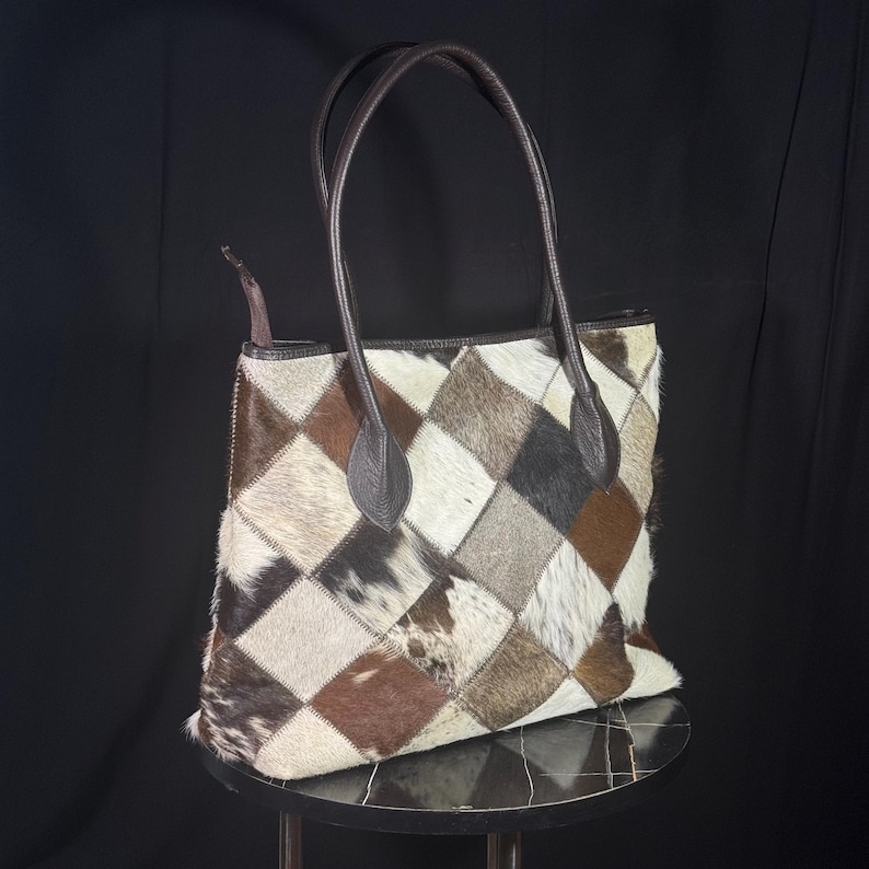 Cow Hairon Leather Tote Bag: Western Patchwork Bohemian Handbag image 3