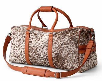 HairOn Cowhide Tan and white Duffle Bag | Handmade Leather Weekender