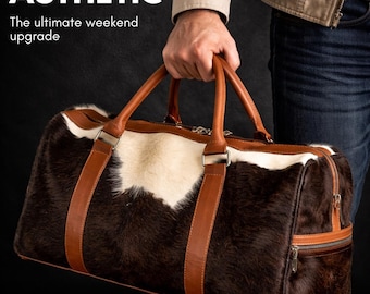Handmade Cowhide Duffle Bag: Rustic Western Style Travel Bag