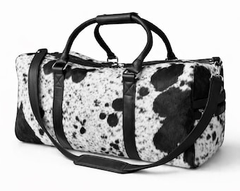 HairOn Cowhide Black and White Duffle Bag | Handmade Leather Weekender