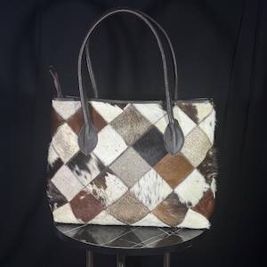 Cow Hairon Leather Tote Bag: Western Patchwork Bohemian Handbag image 1