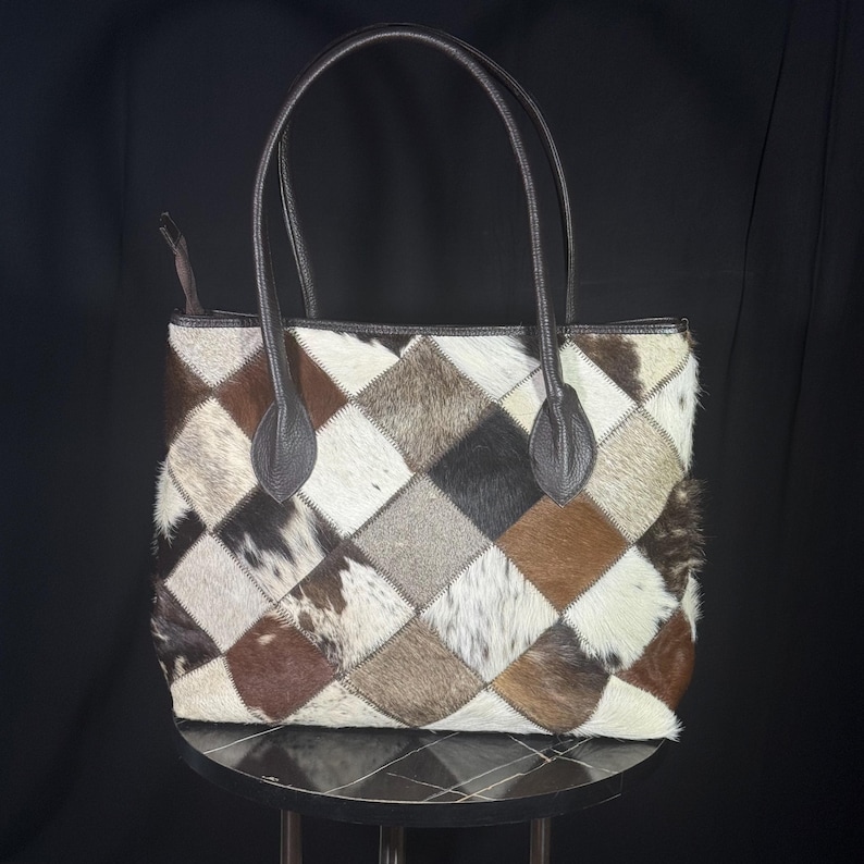 Cow Hairon Leather Tote Bag: Western Patchwork Bohemian Handbag image 1