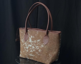 Cowhide Leather Tote Bag: Western Style Hair-on Handbag