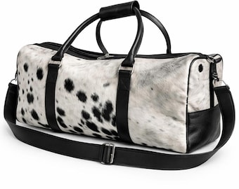 HairOn Cowhide Black and White Duffle Bag | Handmade Leather Weekender