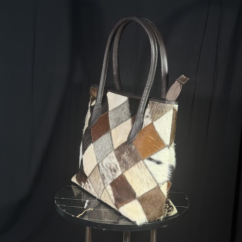 Cow Hairon Leather Tote Bag: Western Patchwork Bohemian Handbag image 6