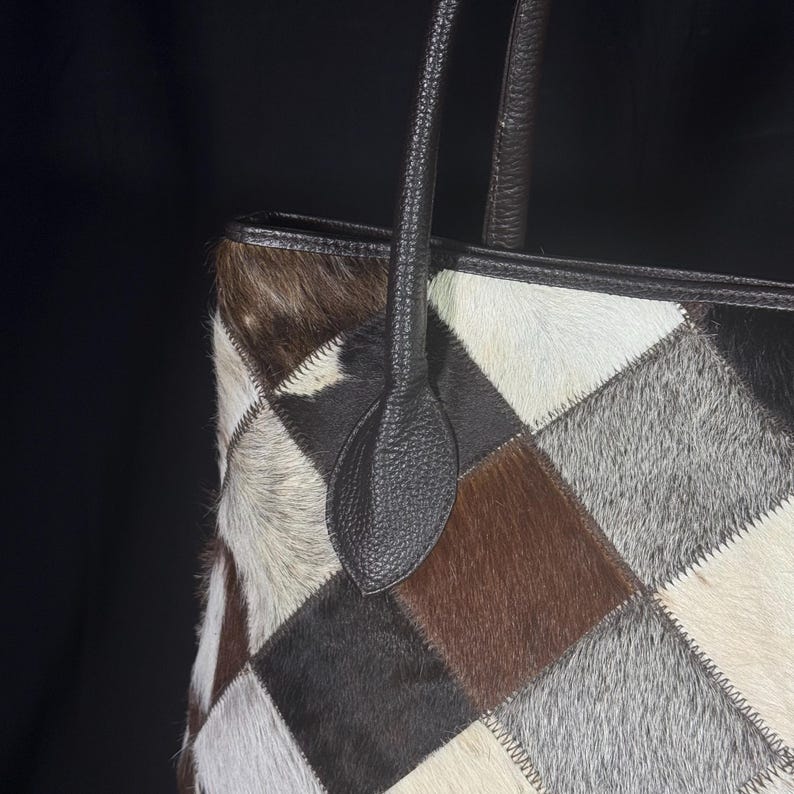Cow Hairon Leather Tote Bag: Western Patchwork Bohemian Handbag image 5