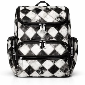 Mochila de piel de vaca hecha a mano / Mochila de cuero con patchwork de diamantes.