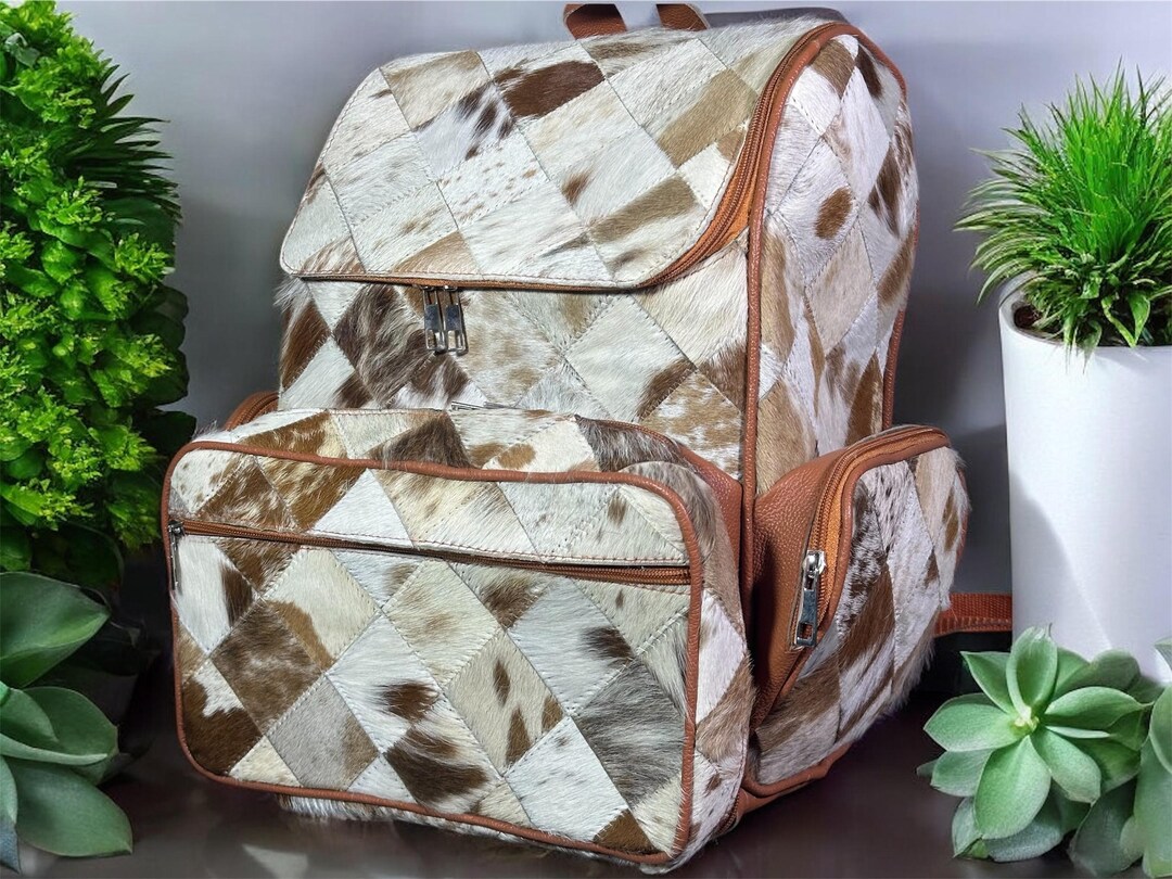 Handmade Cow Hairon Leather Backpack: Rustic Western Style 