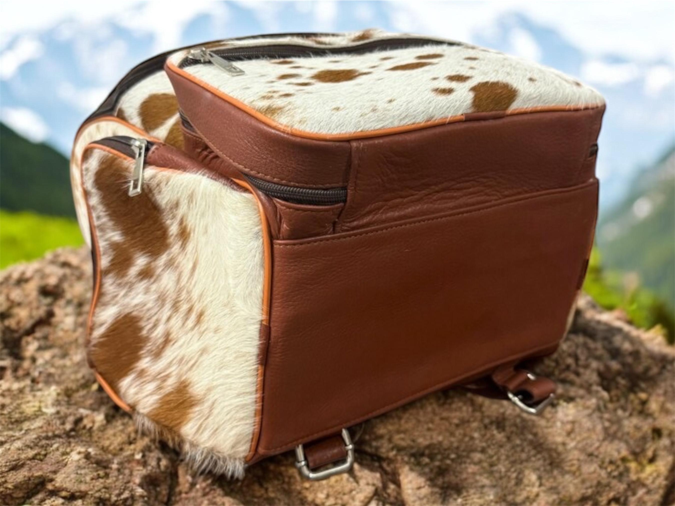 Handmade Cow Hairon Leather Backpack: Rustic Western Style 