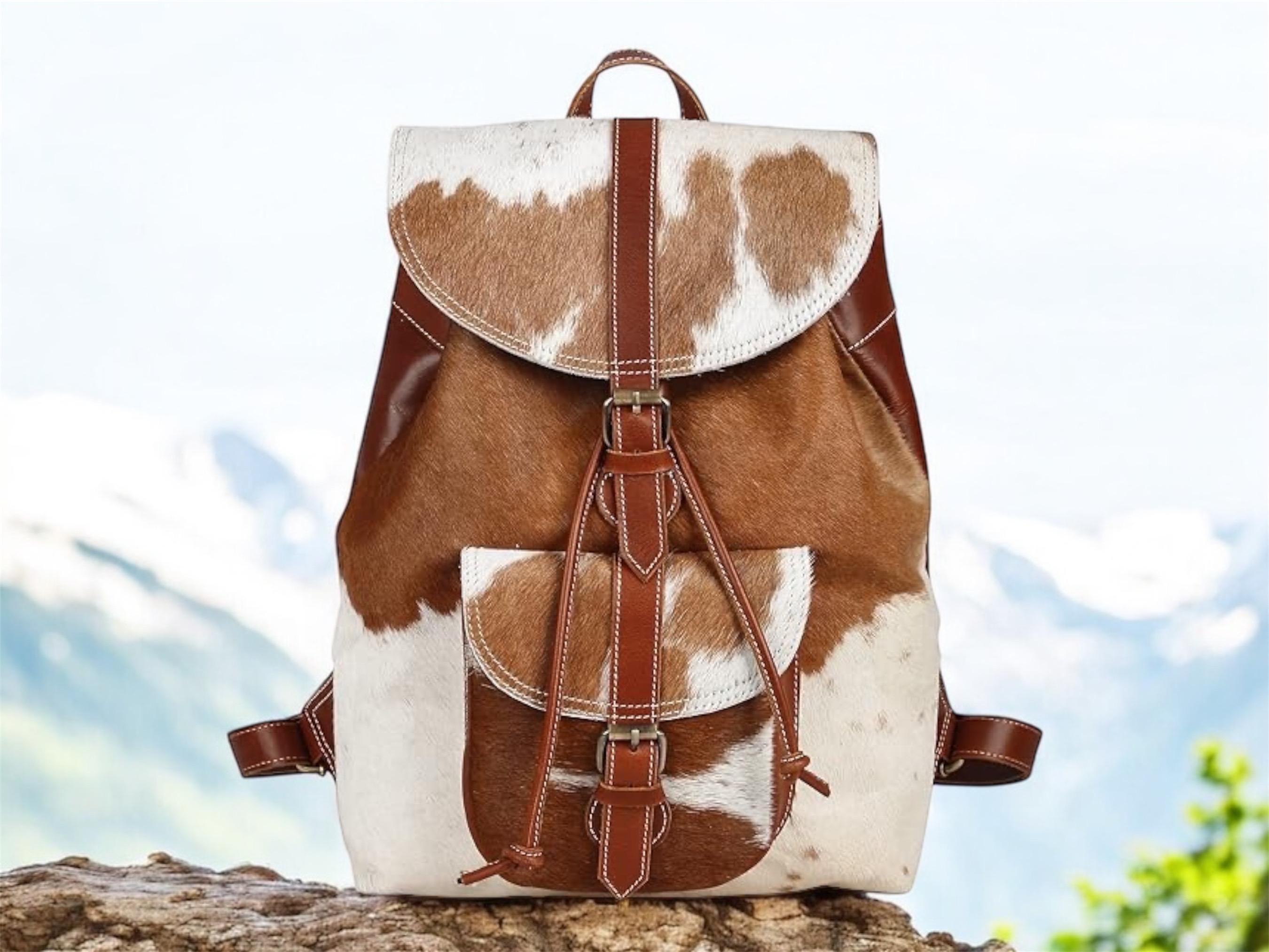 Brown and White cow print hair leather backpack 
New Cow Hair Backpack - Etsy main image 3