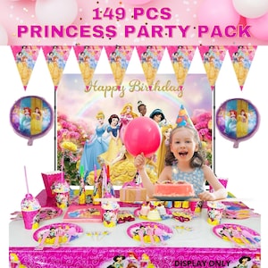 Suministros para fiestas de princesas de Disney, paquete de fiesta, mantel con globos, cubierta de mesa, niña, cumpleaños, fiesta de princesas, decoración, disfraz, vajilla