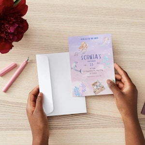 Editable Mermaid Birthday Invitation Mermaid Party invite, Pool invite, Magical Mermaid invites digital download The Little mermaid Ariel