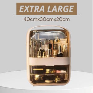特大メイクアップオーガナイザー レディース | 大容量 化粧品 アクリル 収納キャディ ハンドル付き