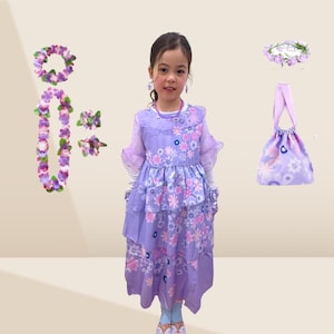Mädchen Isabela Kleid Encanto Madrigal Kleid Disney Prinzessinnen Kostüm für Geburtstag, Halloween, Cosplay & Dress-Up Floral Kostüm für Parties