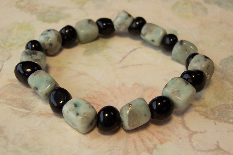 Black Bracelet Sesame Jasper Bracelet Black Agate Nugget Etsy