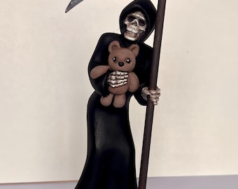My Lovey - Grim Reaper with Teddy: Whimsically Creepy Hand-Painted Resin Figurine