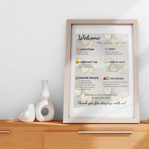 Tabliczka powitalna Airbnb | Zasady domu | Informacje o WiFi | Instrukcje wymeldowania | Tabliczka wynajmu wakacyjnego | Dostosowywalny i drukowany plik PDF