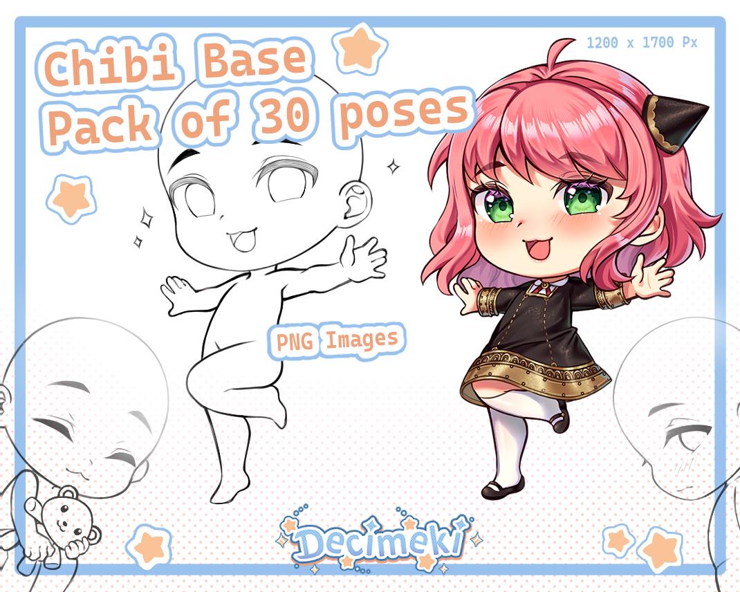 Chibi Base Pack 30 Poses, DIY, Ych, Art Base, Anime Pose , Manga
