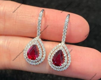 Orecchini con pietra preziosa di rubino in argento sterling 925, regalo per lei, gioielli di fidanzamento.
