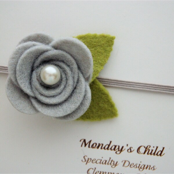 Felt Flower Headband in Light Gray, Felt Headband, Gray Baby Headband, Newborn Headband, Baby Headband, Toddler Headband, Girls Headband