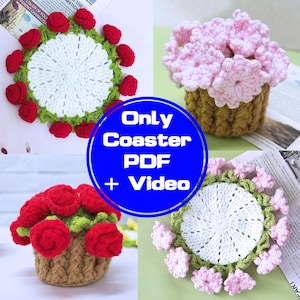 Blooming Rose/Lily of the Valley Coaster Pattern+Video,PDF Pattern Only Crochet Rose/Lily of the Valley Bouquet Coaster Pattern,Coaster Set