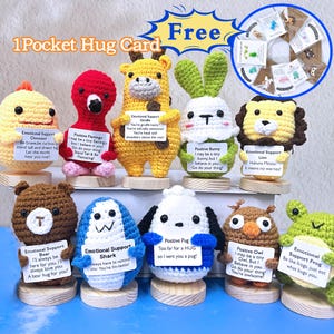 Crochet Pug/Giraffe/Bunny/Flamingo/Frog,Cute Emotional Support Crochet Animals Toy,Positive The Teddy Bear,Chubby Crochet Animals,Hug Cards