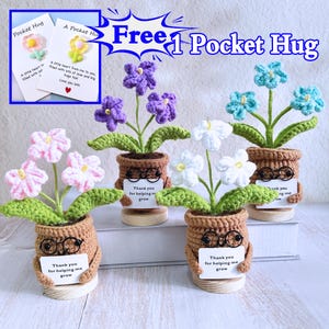 Handgefertigte häkeln tragen Gläser Vergissmeinnicht Topfpflanze, Umarmung Tasche Karte, Danke Geschenk für Mama / Papa / Lehrer / Freunde / Team, häkeln Blume Pflanze