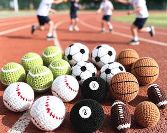 Palline da hacky sack all'uncinetto a tema sportivo, palloni da basket, calcio, baseball, pallavolo, golf, footbag lavorati a mano, con palline da giocoleria per giocare all'aperto.