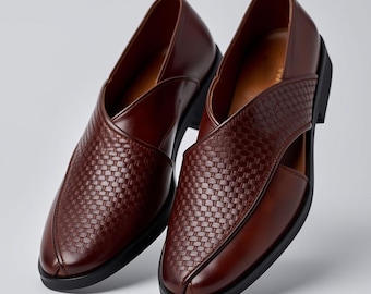 Handmade Burgundy Woven Leather Loafers | Italian Style Men's Dress Shoes | Fitville men leather shoe